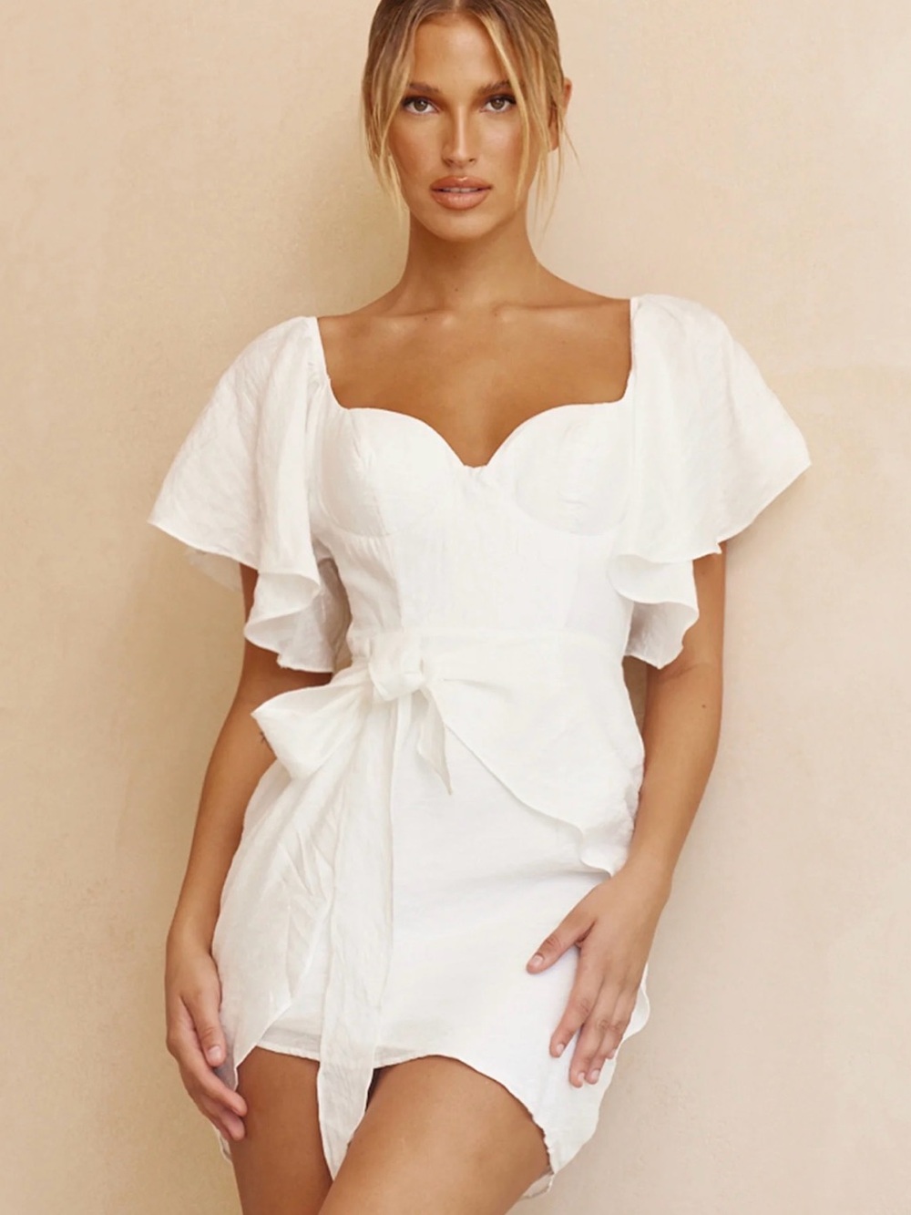 Selfie Leslie White Aphrodite Tie Dress